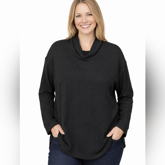 Chaser Sweaters - Chaser Thermal Waffle Knit Hoodie XL Black High Low Hem Casual Lounge Cozy Soft